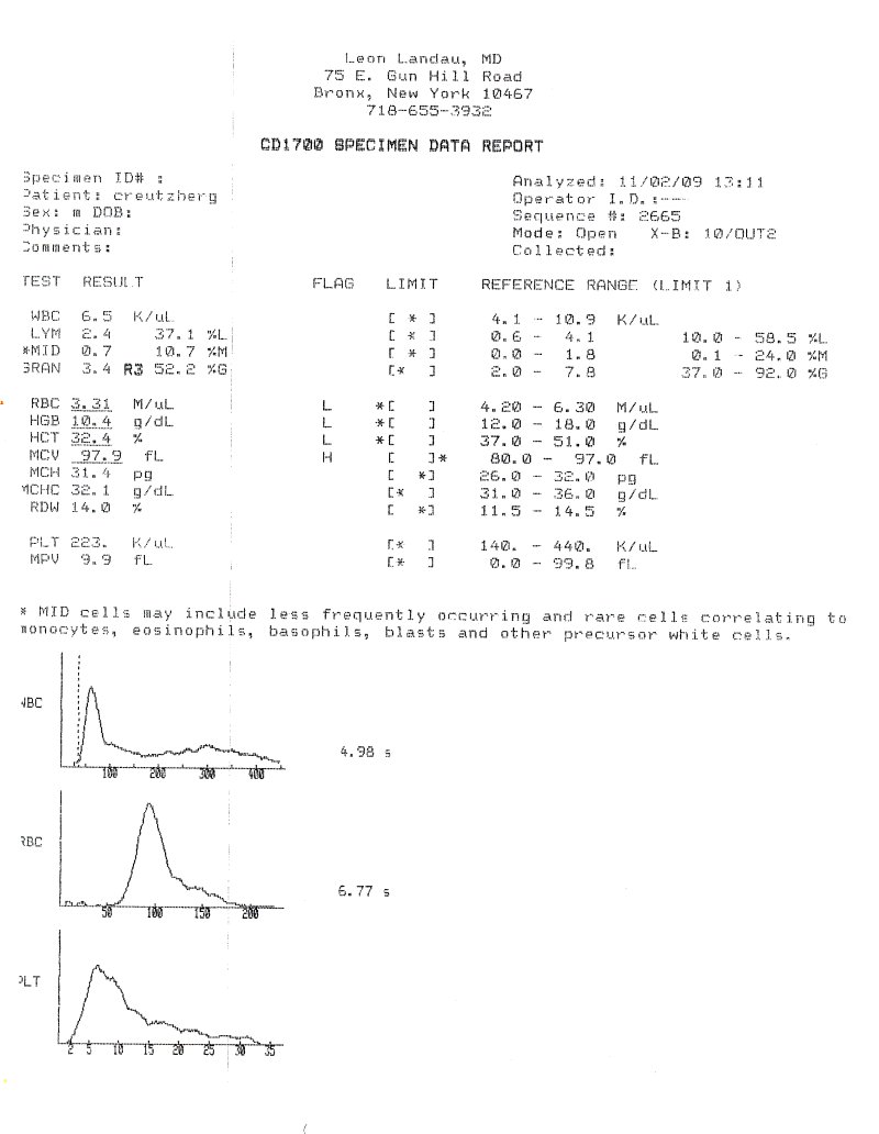 Blood Test, before carao